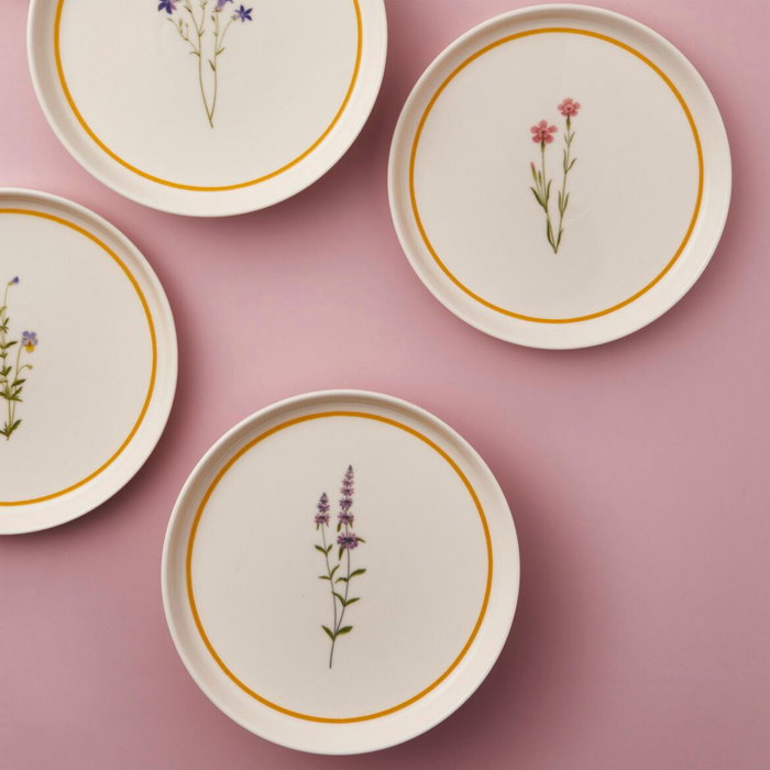 Hermia Juego de Platos para Postre Multicolor (6 Piezas) de Porcelana, 21x21x2 cm